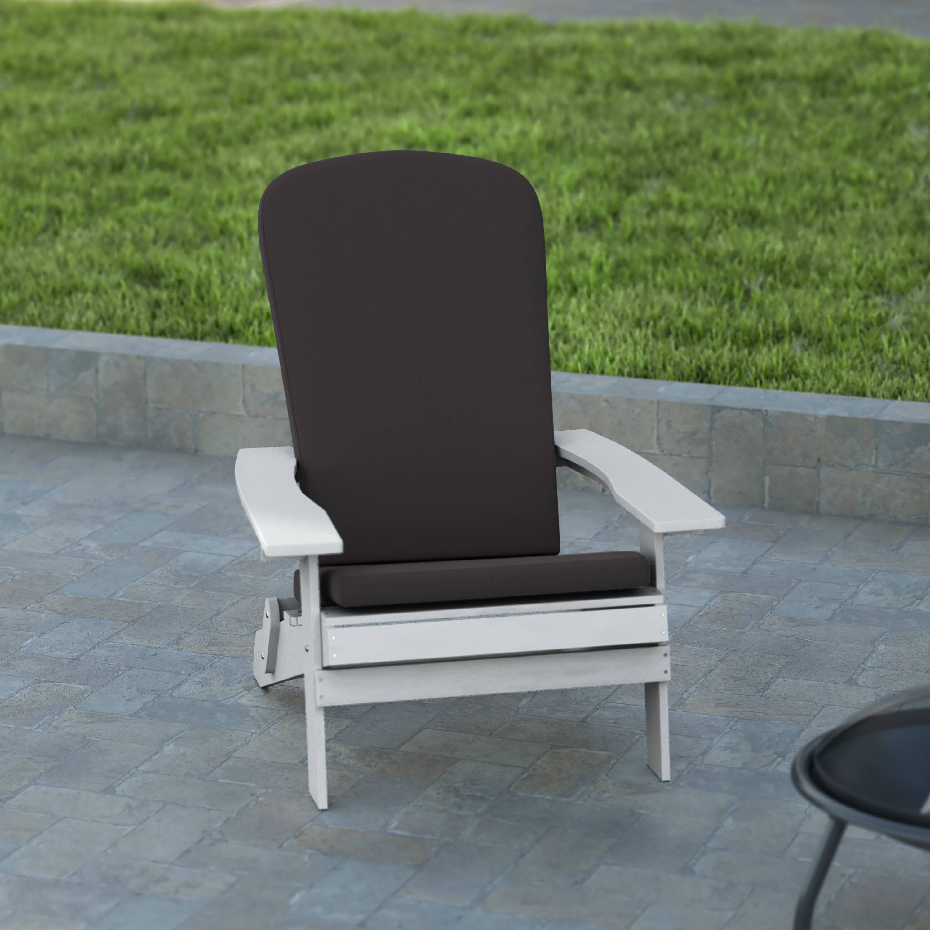 Alt View 5. Emma + Oliver - Haven Set of Two All-Weather Poly Resin Folding Adirondack Chairs for Indoor/Outdoor Use - Gray Cushions/White Frame.