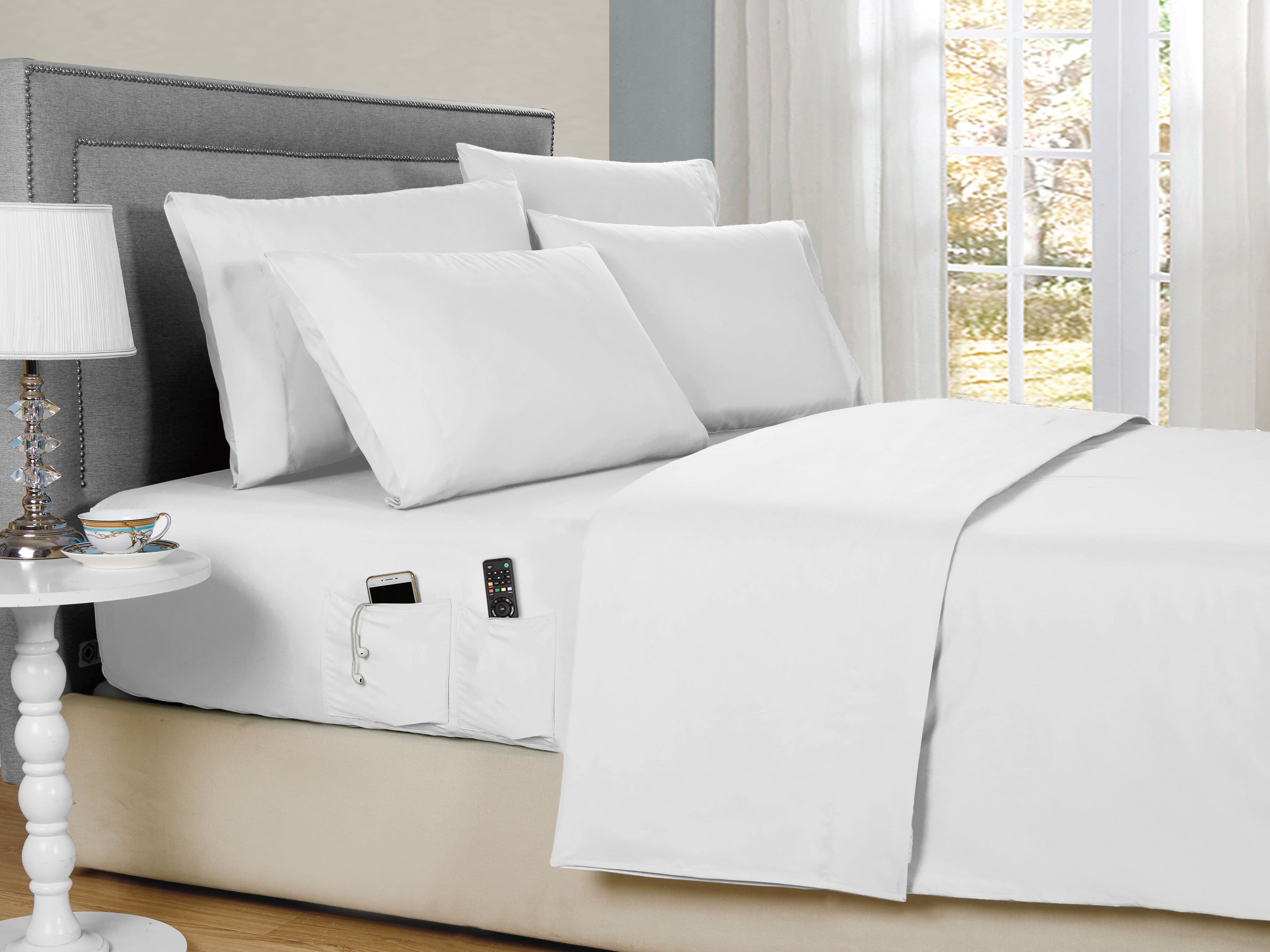 Kathy Ireland - 6-Piece Smart Sheet Sets w/ Side Pocket - White