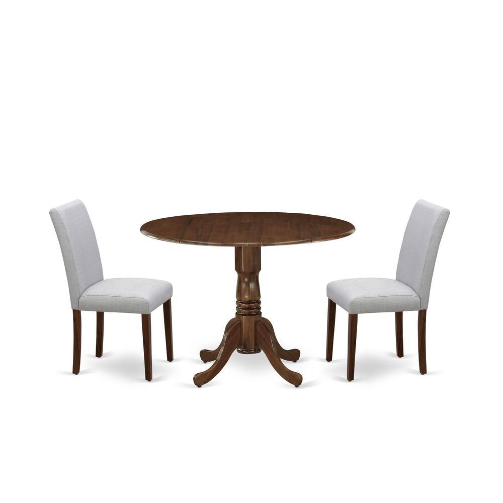 Left. East West Furniture - 3 Pc Dining Set Includes a Round Table and 2 Upholstered Chairs - Grey.