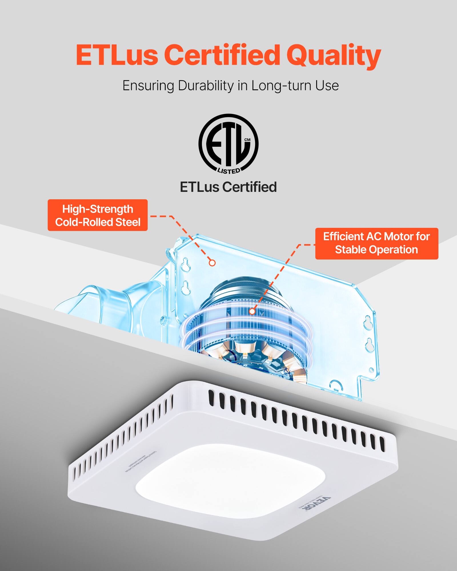 ETLus Certified Quality  
Ensuring Durability in Long-term Use  

ETLus Certified  

High-Strength Cold-Rolled Steel  

Efficient AC Motor for Stable Operation