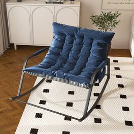 Loheer - Rocking Chair with Storage Cushions Ergonomic Lounge Recliner for Patio Bedroom Living Room - Blue