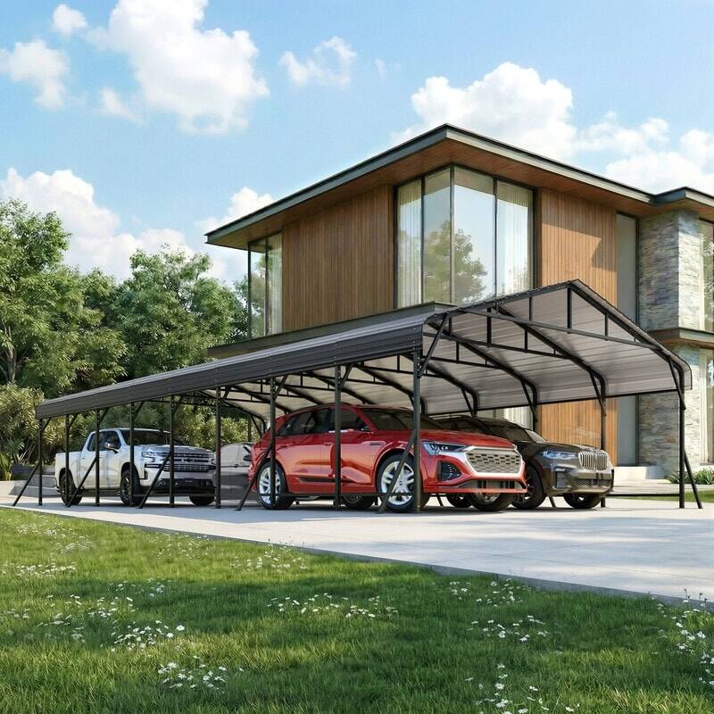Alt View 4. U-HOMY - Outdoor Carport with Galvanized Steel Roof – All-Weather Shelter for Cars, Boats & Tractors - 20'x40'.