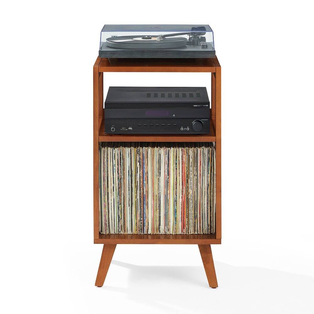 Alt View 2. Crosley Furniture - Asheville Small Record Player Stand With Vinyl Storage - Walnut.