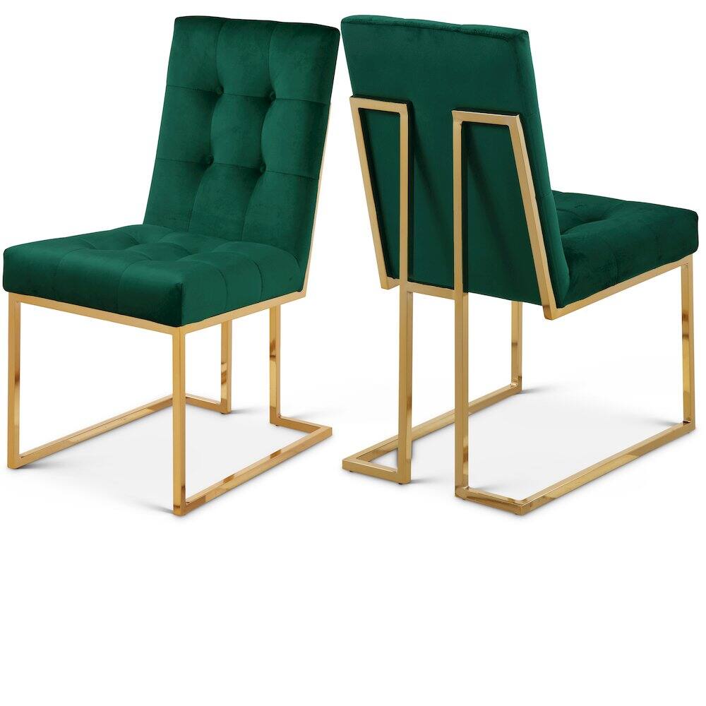 Front. Meridian Furniture - Pierre Green Velvet Dining Chair, Set of 2 - Green.