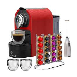 ChefWave - Espresso Machine with Capsule Holder, Cups and Milk Frother - Red