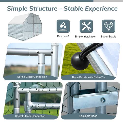 Simple Structure - Stable Experience

- Rustproof
- Simple Installation
- Super Stable

- Spring Clasp Connection
- Rope Buckle with Cable Tie
- Smooth Door Connection
- Lockable Door