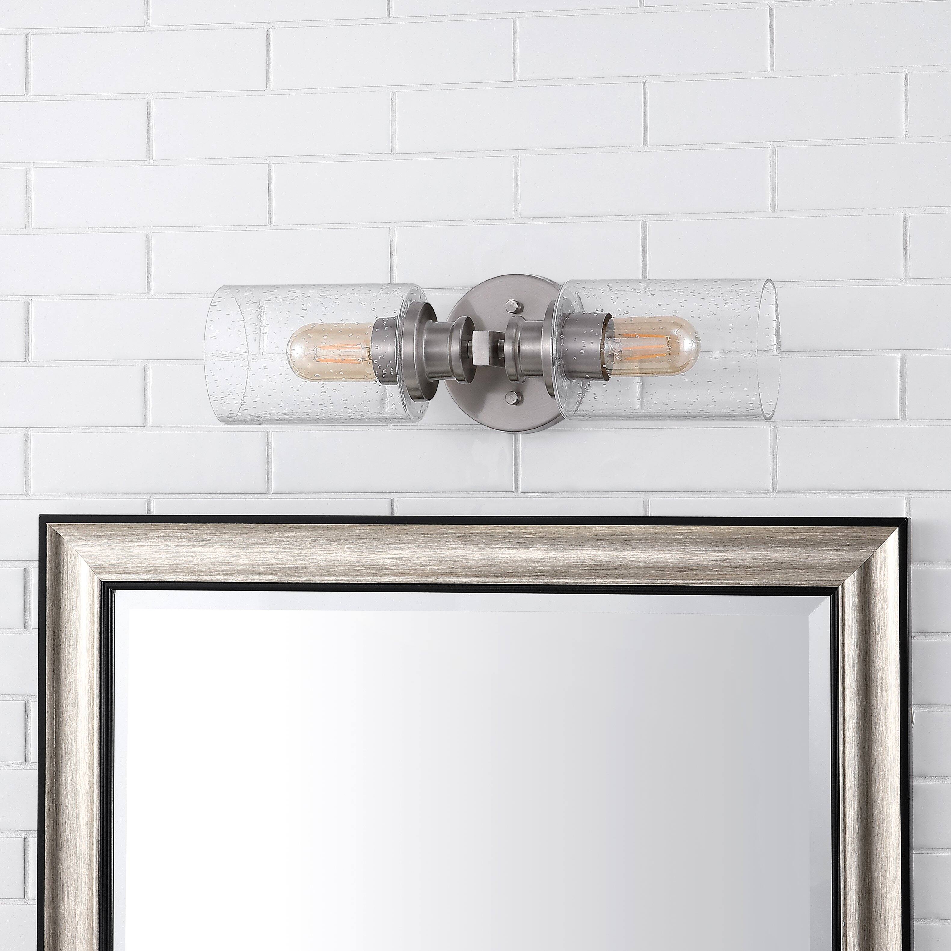 Alt View 10. Jonathan Y - Jules Edison 16.5" Cylinder 2-Light Iron/Seeded Glass Farmhouse Contemporary LED Wall Sconce, Nickel - Nickel.