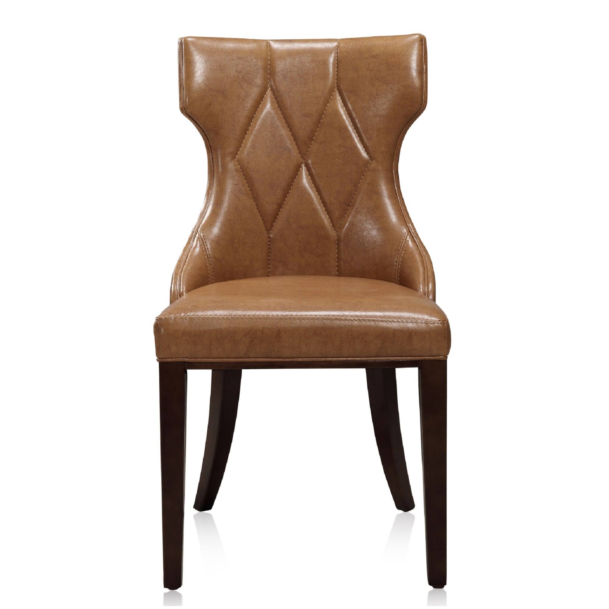 Back. Manhattan Comfort - Reine Traditional Wood Upholstered Dining Chair - Set of 2 - Saddle Brown.
