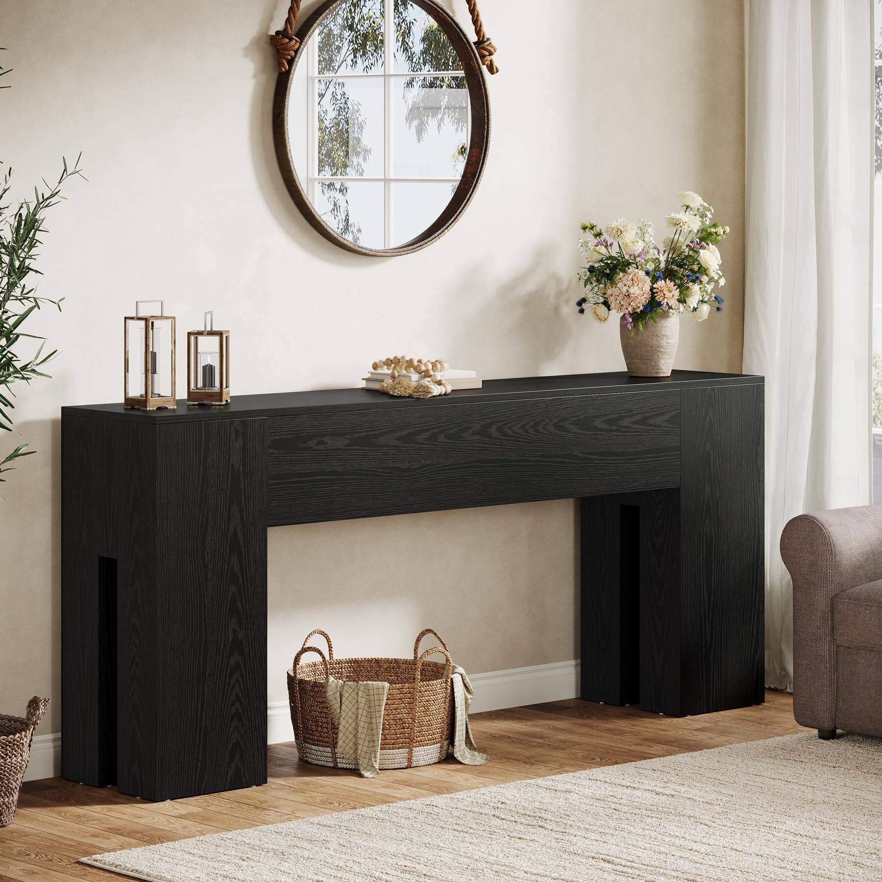 Left. Tribesigns - 71-Inch Long Console Table for Entryway, Farmhouse Sofa Console - Black.