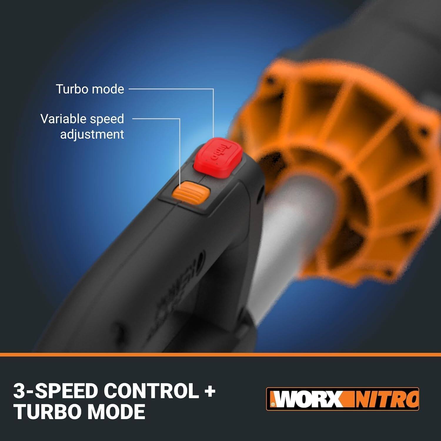 Turbo mode is a variable speed adjustment feature that can be found on the WORX NITRO tool. It allows users to control the speed of the tool, providing more precision and control during use. This feature is particularly useful for tasks that require a specific speed or for users who prefer to have more control over their tool's performance.