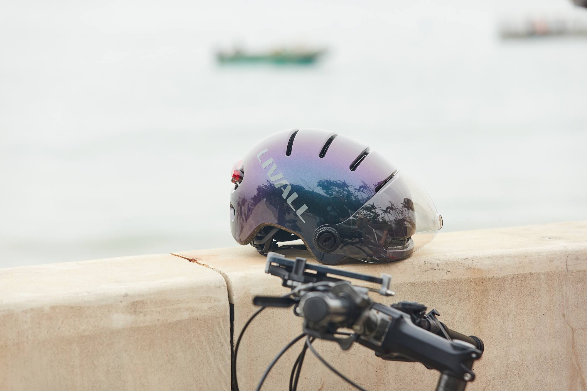 Alt View 1. LIVALL - LIVALL L23 Smart Bike Helmet, LED Lights & Removable Visor, NTA8776 E-Bike Certified, Fall Detection & SOS Alert- Purple - Purple.