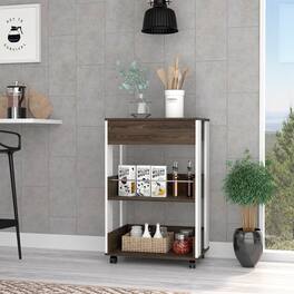 Loheer - Kitchen Cart with Casters 1-Drawer Rolling Kitchen Island - White and Dark Walnut