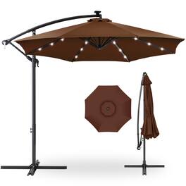 Best Choice Products - 10ft Solar LED Offset Hanging Outdoor Market Patio Umbrella w/ Adjustable Tilt - Brown