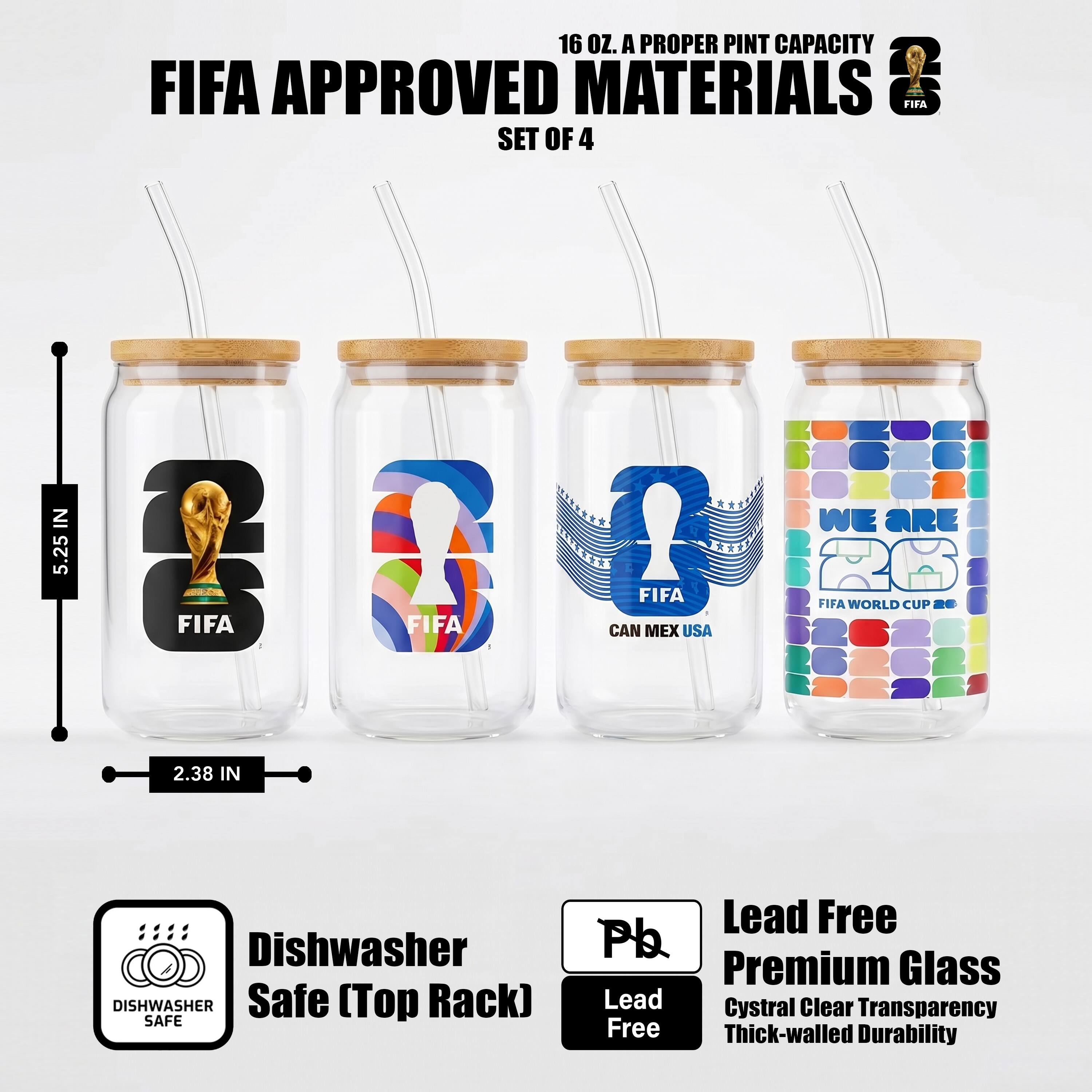 16 OZ. A PROPER PINT CAPACITY FIFA APPROVED MATERIALS A SET OF 4 IN 5.25 8 FIFA D FIFA ?  FIFA CAN MEX USA WE ARE FIFA WORLD CUP 2. 2.38 IN Dishwasher DISHWASHER Safe (Top Rack) SAFE Lead Free Pb Premium Glass Lead Cystral Clear Transparency Free Thick-walled Durability