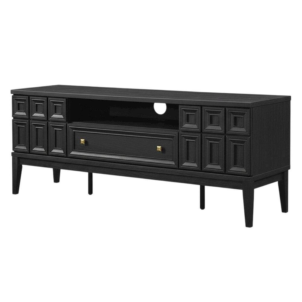 Front. FurniFact - Black TV Stand with Engineered Wood Construction for Living Room Storage - Black.