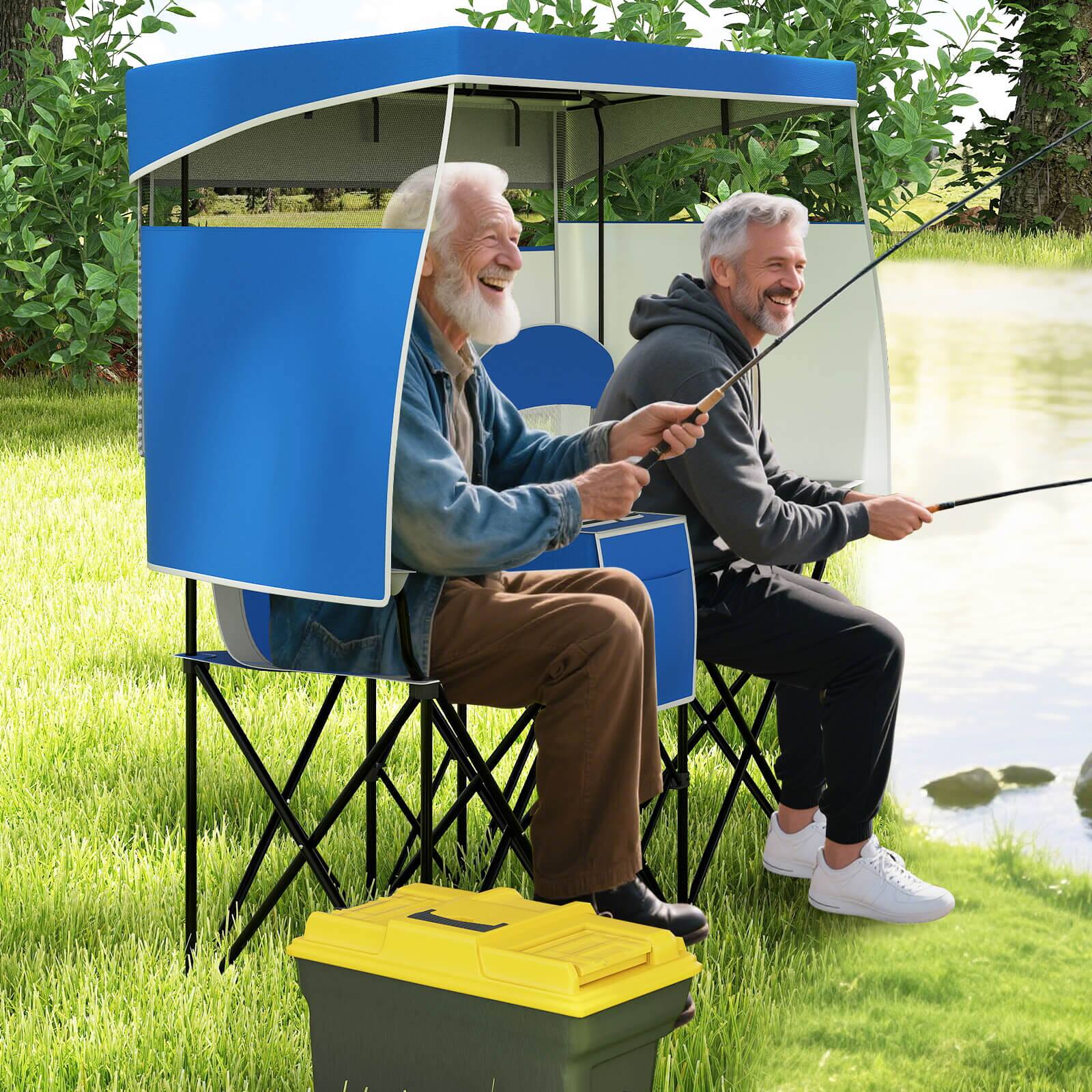 Alt View 4. Costway - Costway Double Beach Chair with Adjustable Canopy Oversized Folding Camping Chair - Navy.