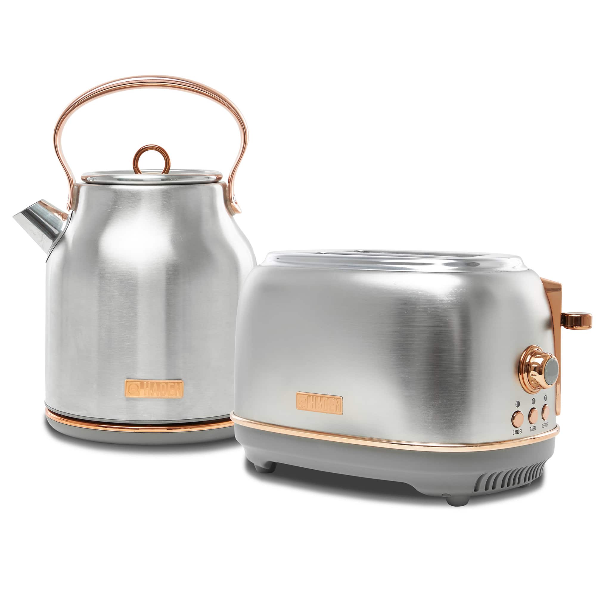 Haden - Heritage 2 Slice Wide Slot Toaster & Electric Water Kettle, Steel & Copper - Steel/Copper