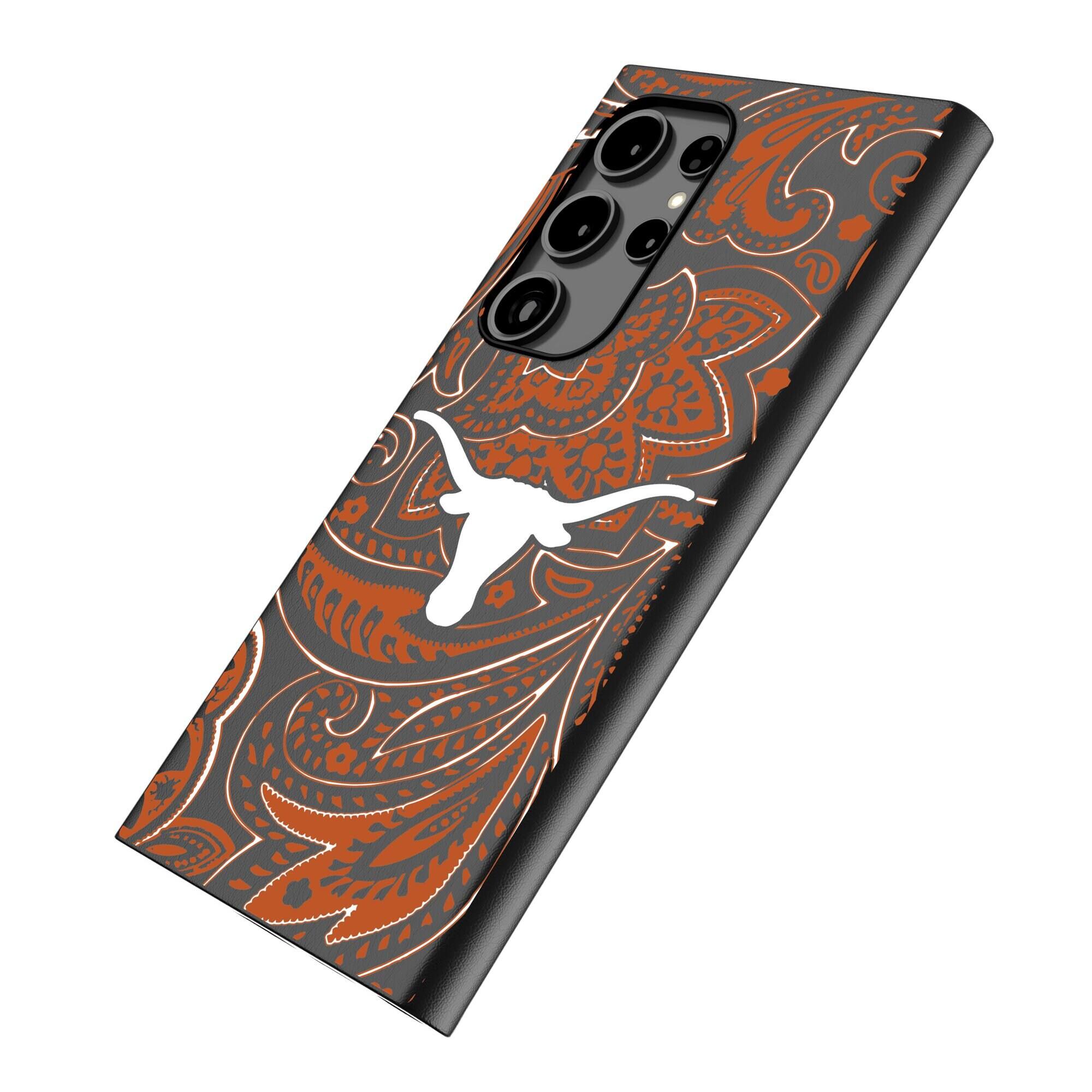 Alt View 1. Keyscaper - Texas Longhorns Paisley Galaxy Magnetic Bump Case - S25 Ultra - Black.
