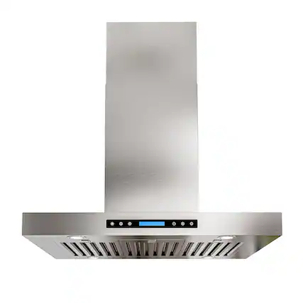 Front. Onefly - 36 Inches - Externally Vented - Island Mount Range Hood - Stainless Steel.