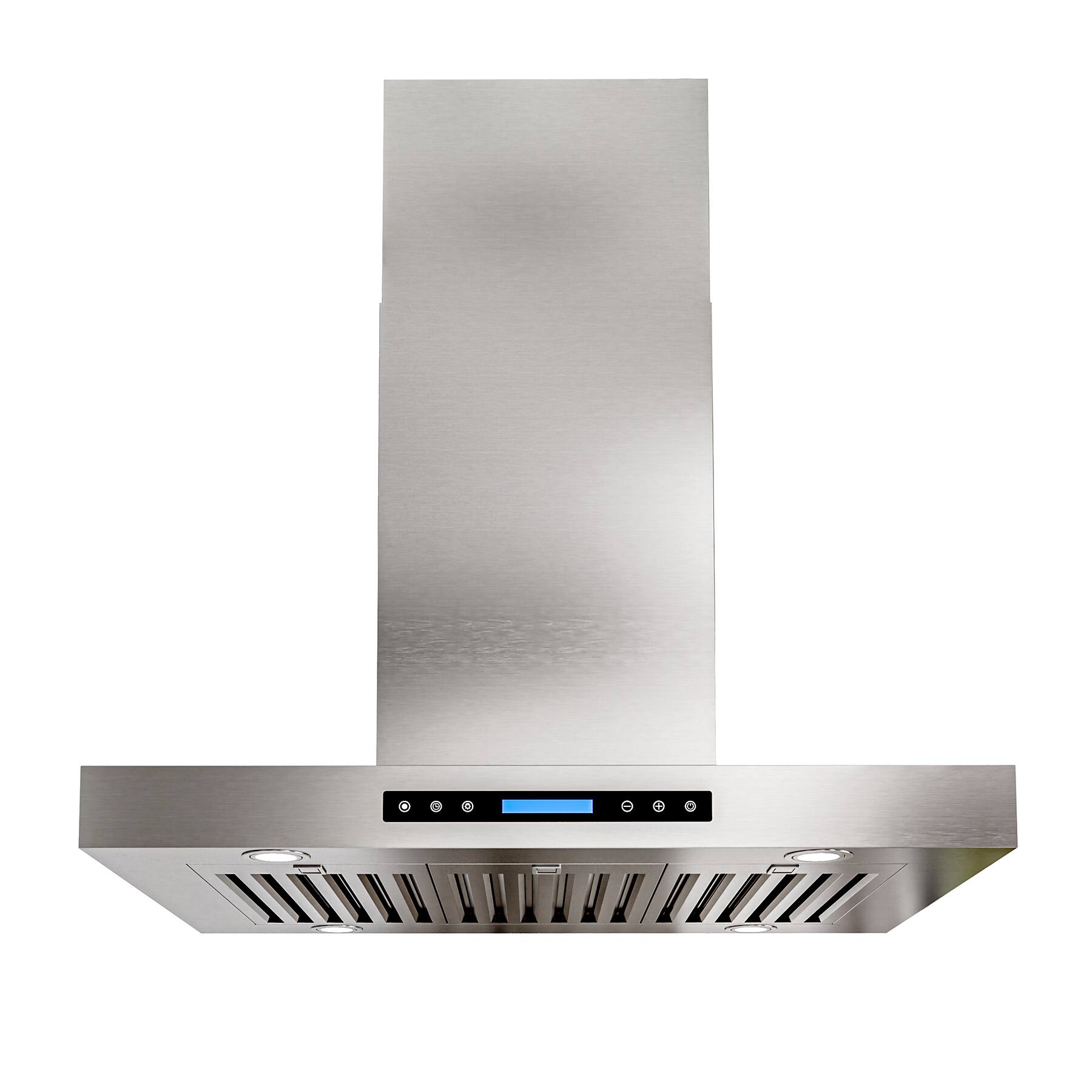 Front. Onefly - 36 Inches - Externally Vented - Island Mount Range Hood - Stainless Steel.