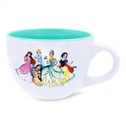 Front. Silver Buffalo - Disney Princess Royal Gathering Ceramic Soup Mug | Holds 24 Ounces - White.