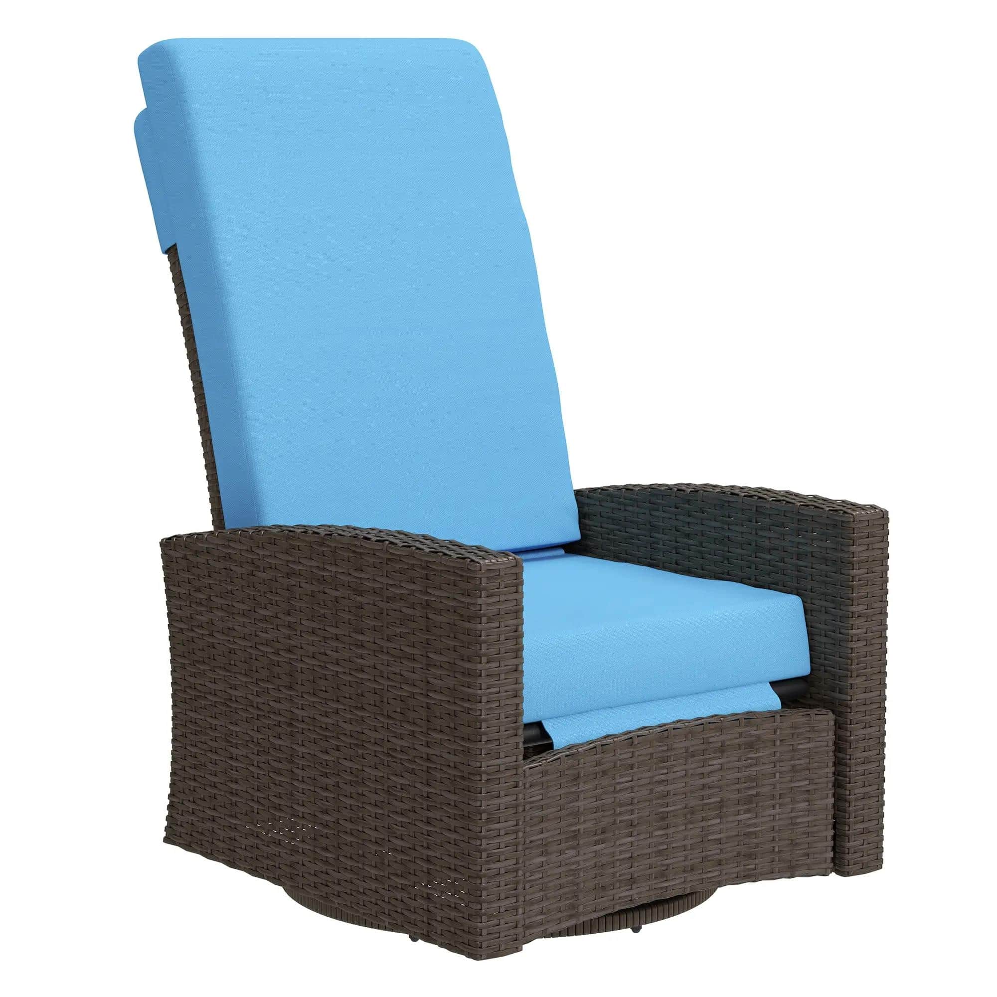 Resenkos - Wicker Swivel Recliner, Lifting Footrest, 360° Rotating, Durable Cushions, Comfortable Outdoor Chair - Sky Blue