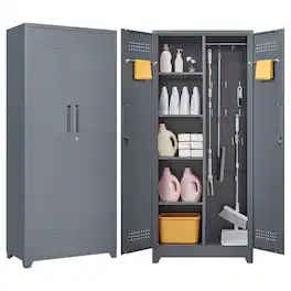 GOODSILO - 72-Inch Heavy-Duty Steel Storage Cabinet with Locking Doors for Tools and Supplies - Gray