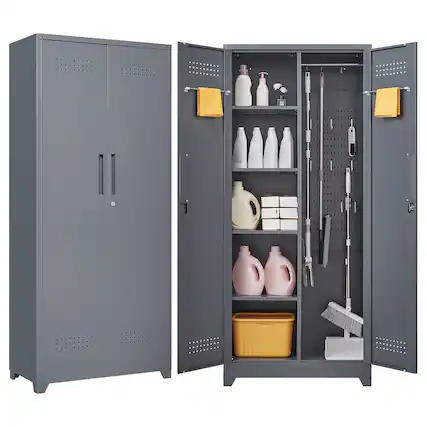 Front. GOODSILO - 72-Inch Heavy-Duty Steel Storage Cabinet with Locking Doors for Tools and Supplies - Grey.