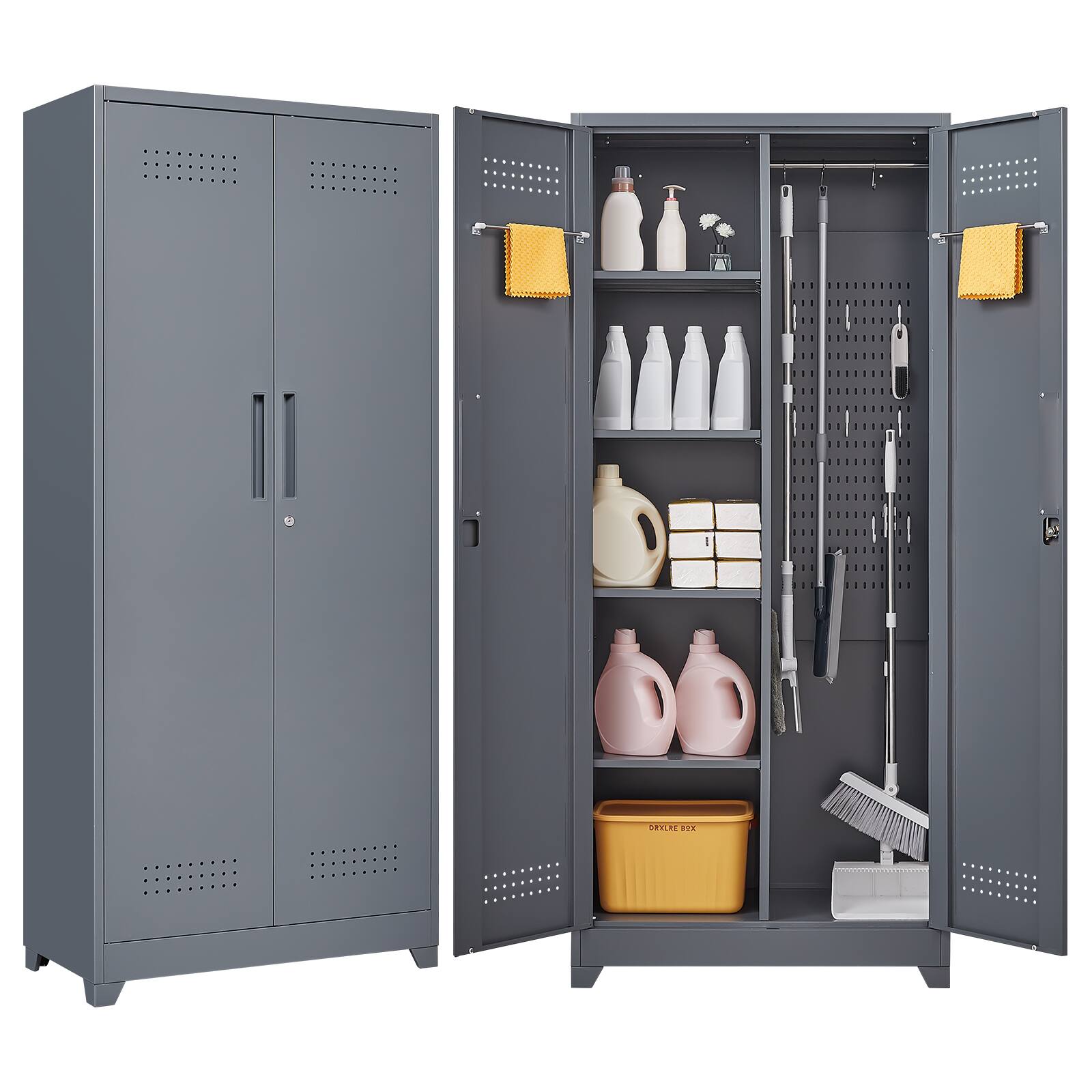 Front. GOODSILO - 72-Inch Heavy-Duty Steel Storage Cabinet with Locking Doors for Tools and Supplies - Grey.
