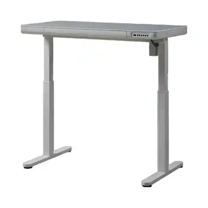 Front. KOWO - 48" Electric Height Adjustable Standing Desk With Tempered Glass Top,White - White.