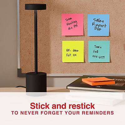 Team Meeting @2 PM  
Sales Report Due  
HR: Jane Ext. 104  
Tom's Cell: 555-6879  

Stick and restick  
TO NEVER FORGET YOUR REMINDERS