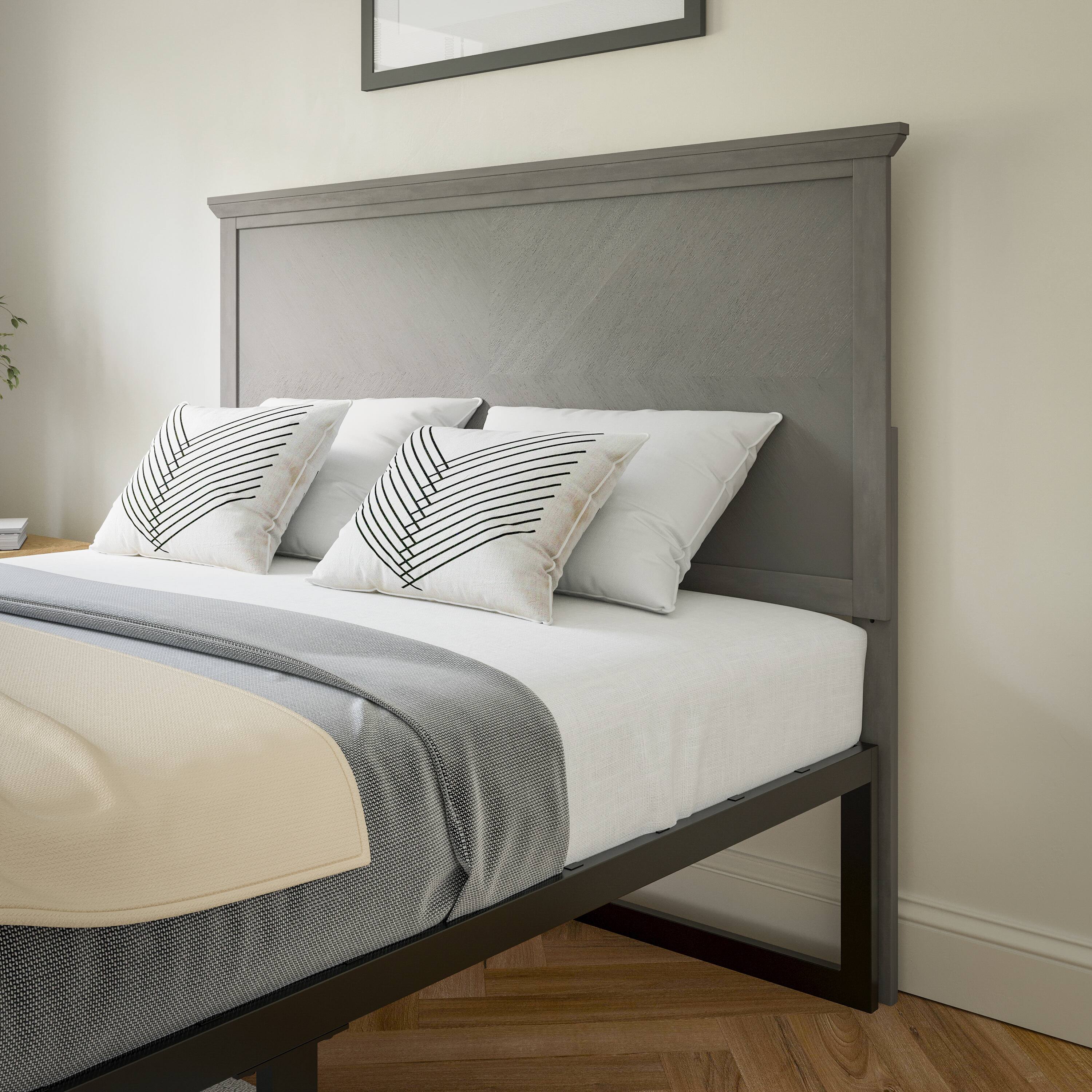 Alt View 1. Flash Furniture - Fiona Full Size Herringbone Wooden Adjustable Headboard for Universal Metal Bed Frames in Gray Wash - Gray.