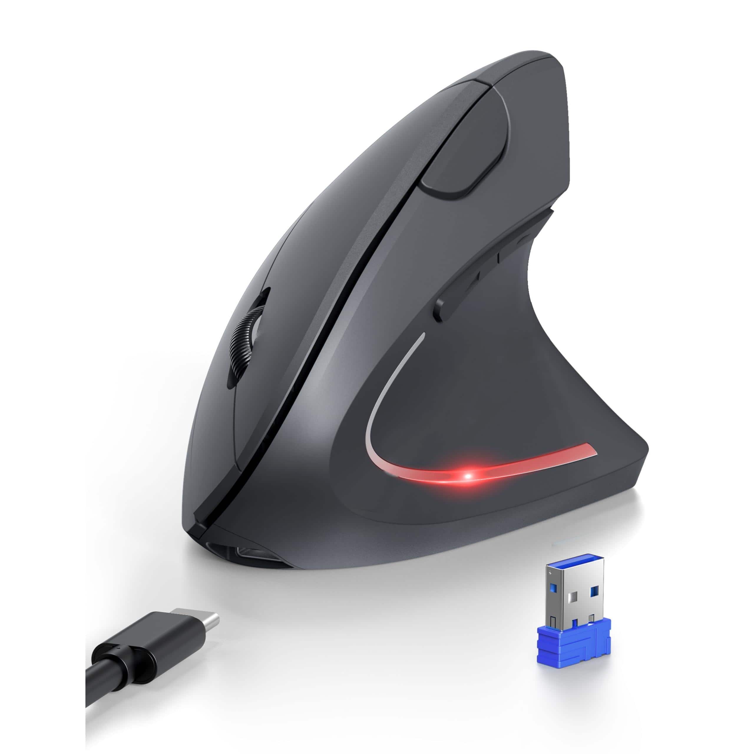 Cozy Serene - Wireless Mouse Rechargeable Silent Black 2.4g+bluetooth Vertical Mice Dpi Adjustable - Wireless - Grey-Standard