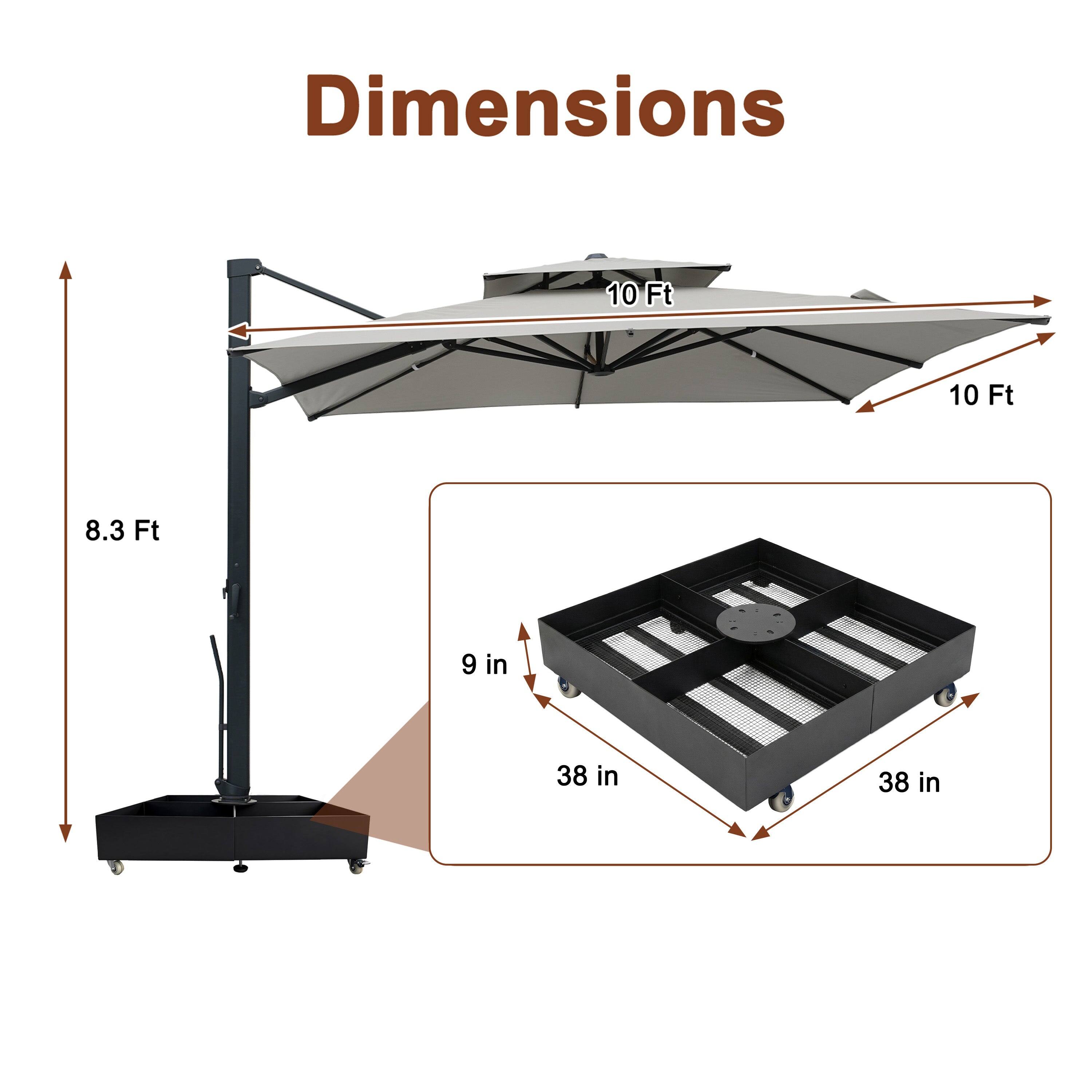 Dimensions: 10 Ft x 10 Ft x 8.3 Ft, 9 in, 38 in x 38 in