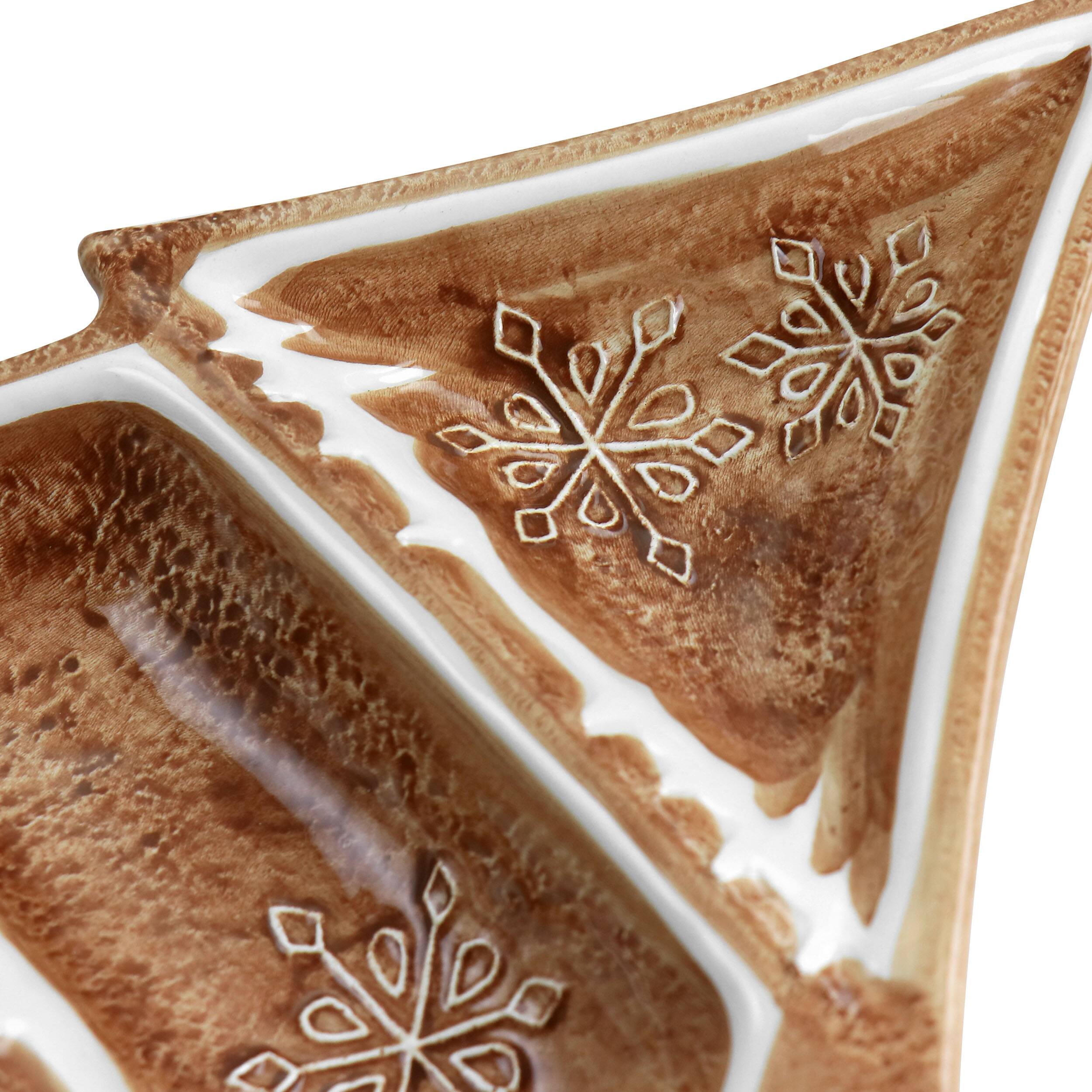 Alt View 4. Martha Stewart - Martha Stewart Ceramic Gingerbread Tree 3 Sectioned Tidbit Tray in Brown - Brown.