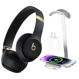 Beats - Solo 4 True Wireless On-Ear Headphones - Black & Gold + Power Adapter & Headphone Stand/Charging Pad