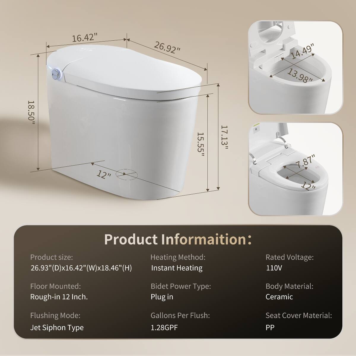 Loheer Tankless Smart Toilet With Built In Bidet, One Piece, Auto Flush ...