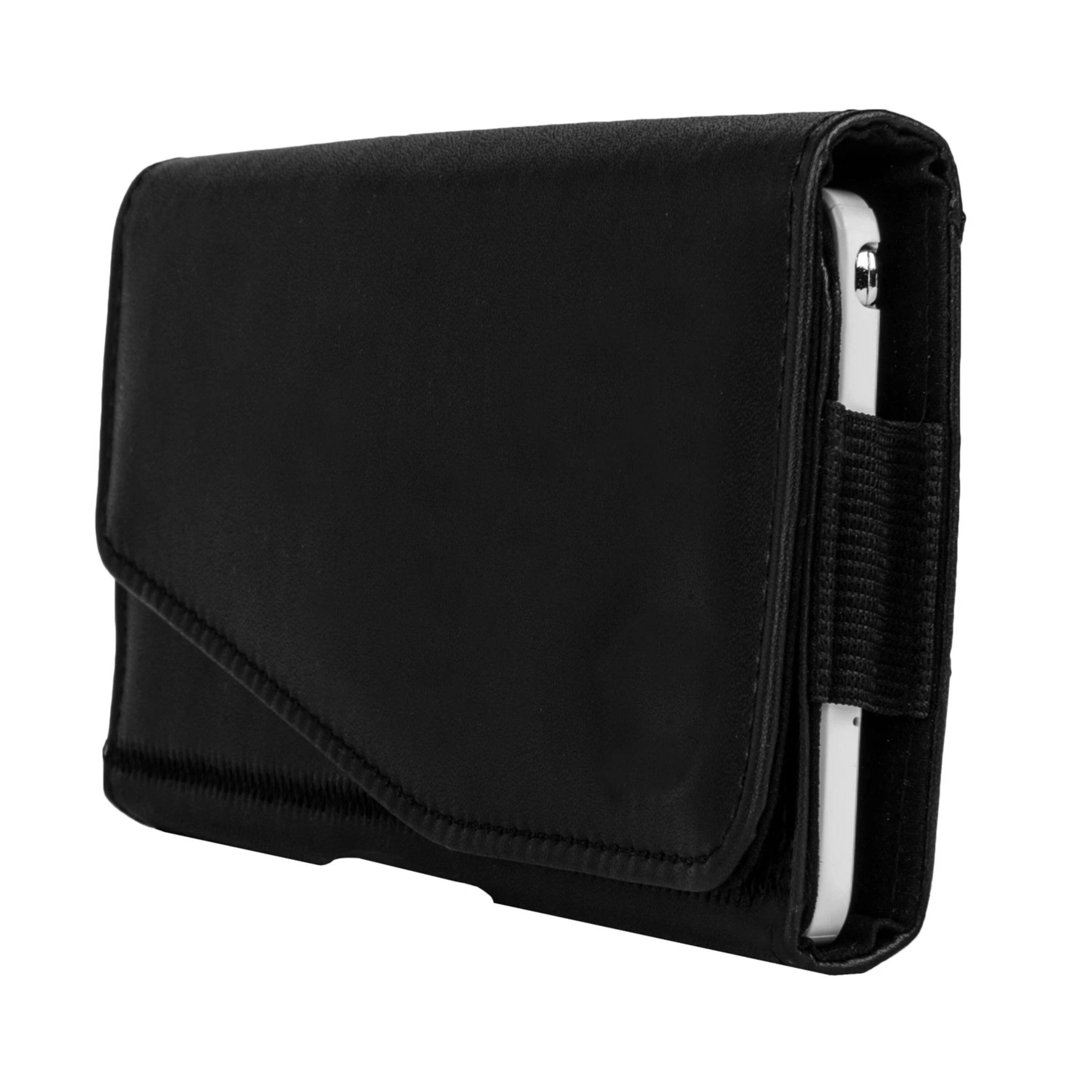 Angle. Kitcheniva - PU Belt Holster For 6.1″ Phones Leather Black - Leather Black.