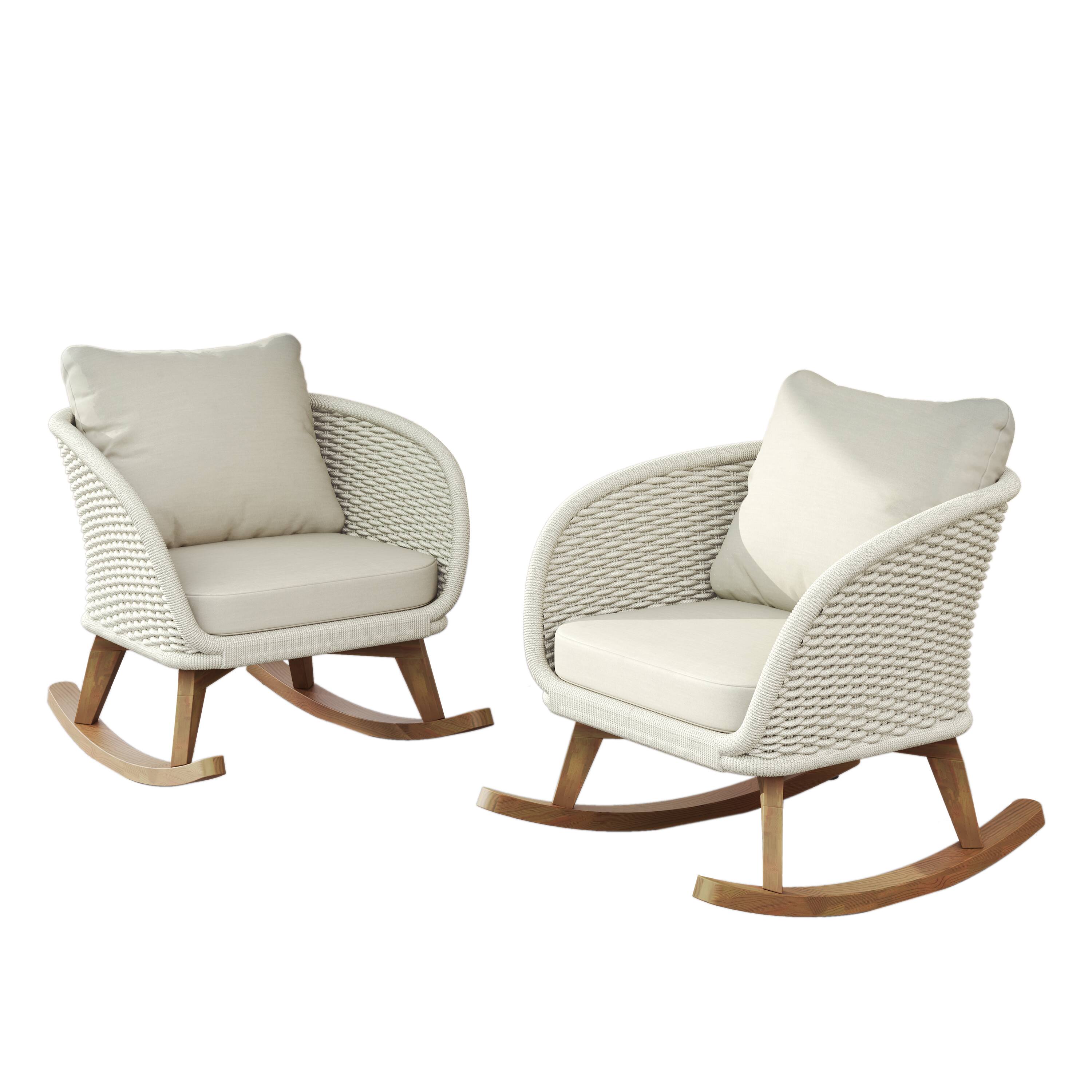 Left. Tiramisubest - [Set of 2] Minimalist Wicker Rocking Chair with Cushions and Wooden Frame for Indoor and Outdoor Spaces,Beige - Beige+Natural.
