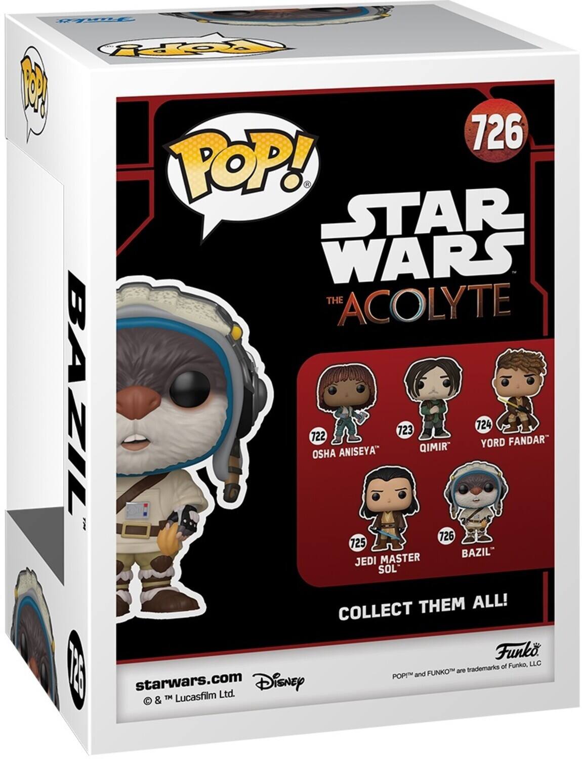 POP! STAR WARS THE ACOLYTE BAZIL 726 722 OSHA ANISEYA" 723 QIMIR 724 YORD FANDAR 725 JEDI MASTER SOL THEM ALL! COLLECT Funko of Funko, LLC 13 I FUNKO are trademarks POP and starwars.com Disney TM Lucasfilm Ltd. & Foppy