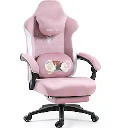 Dowinx - Gaming Chair Fabric with Heated Massage Lumbar Support, Big and Tall Ergonomic Game Chair for Adults with Footrest - Pink