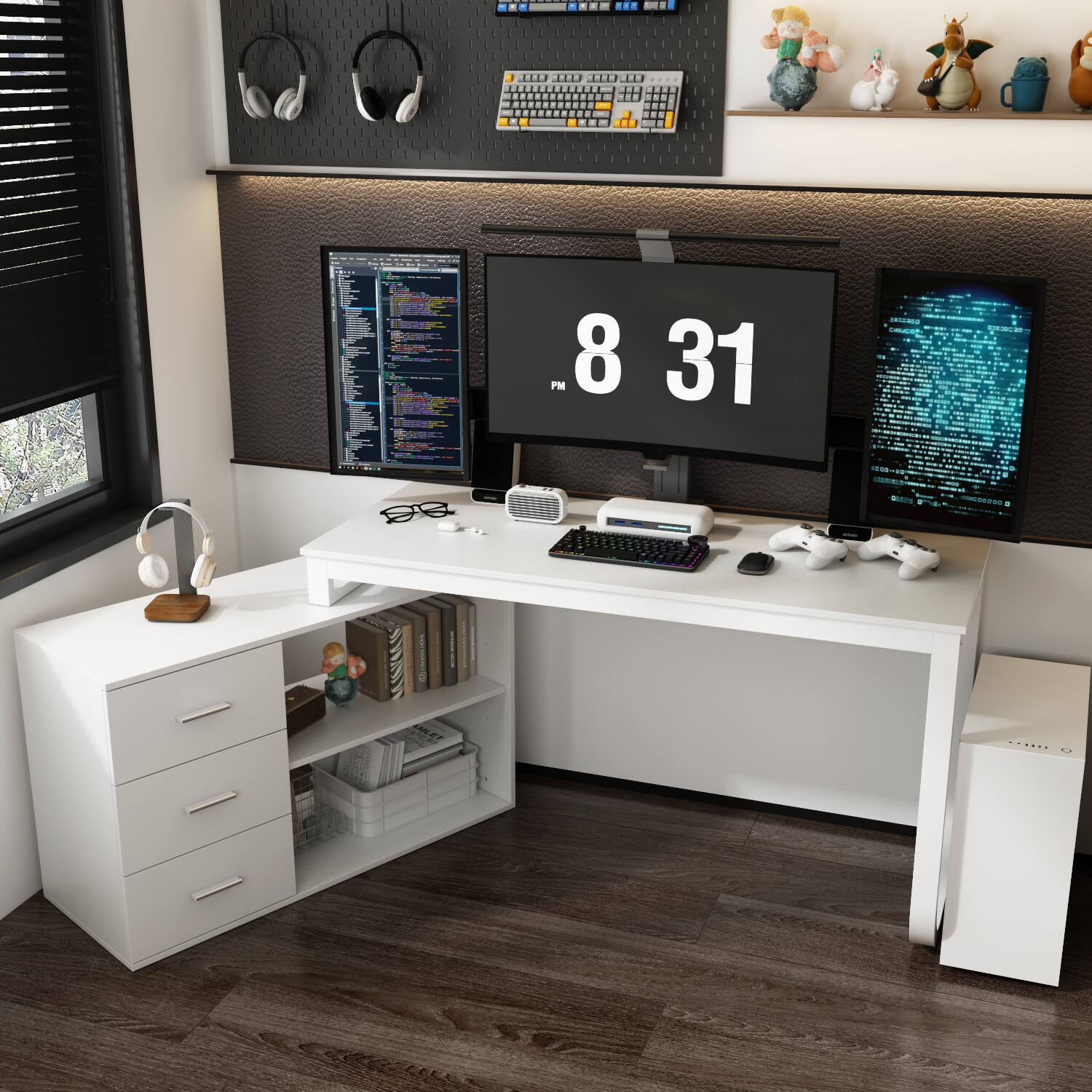 Alt View 10. Famapy - Famapy L - Shaped Computer Desk with Multi - Color Options: Ample Storage & Sturdy U - Frame for Home Office/Gaming - White.
