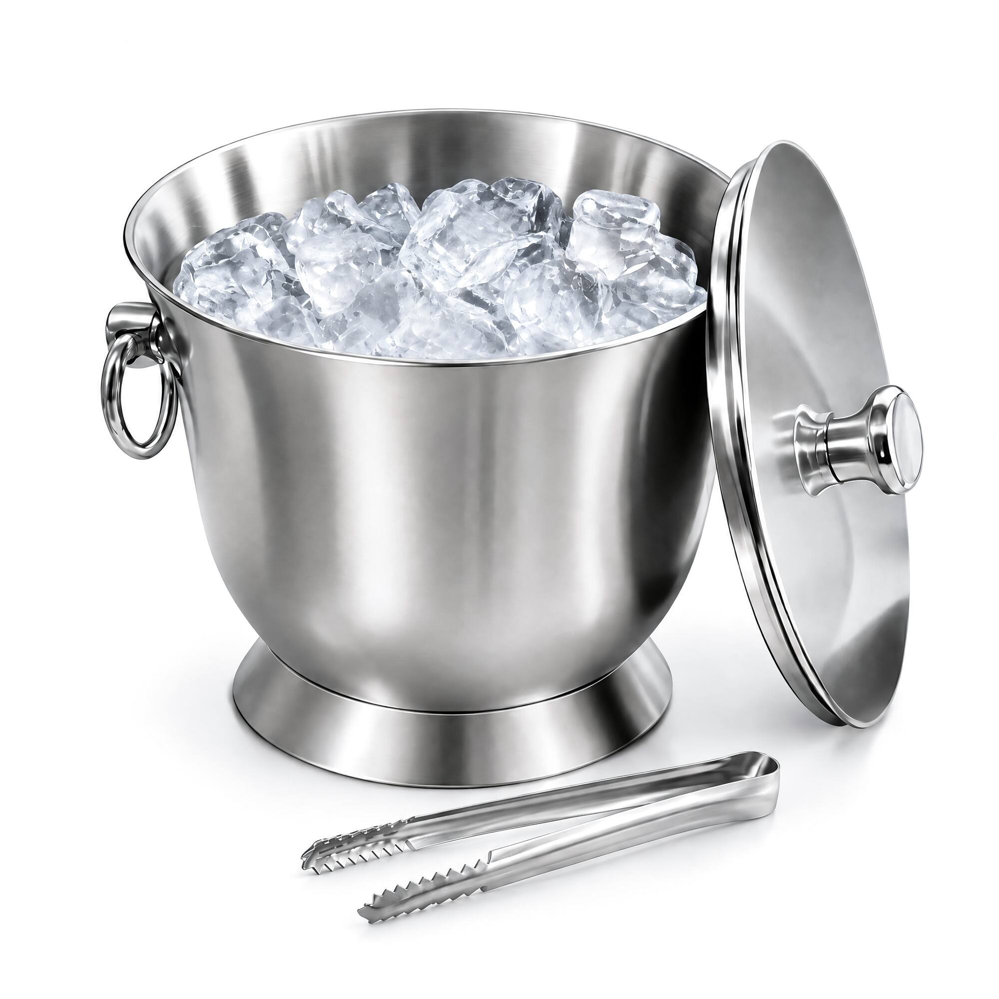 Angle. Malletson - 3.3L Double-Wall Insulated Stainless Steel Ice Bucket with Lid & Tongs – 20-Hour Cold Retention - Sliver.