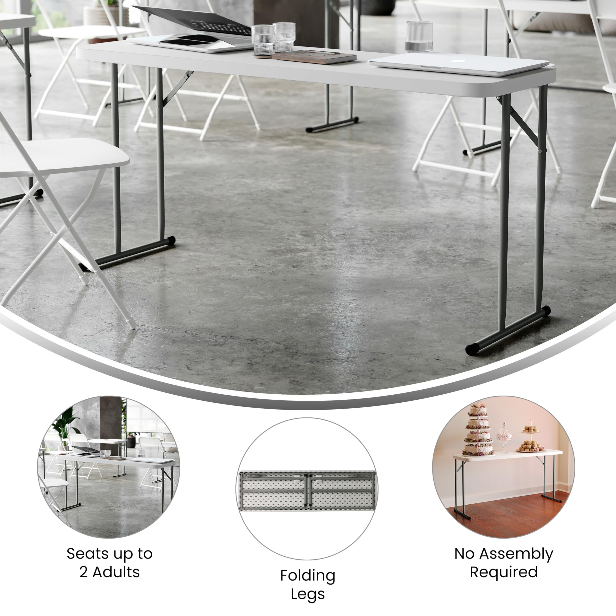 Seats up to 2 Adults  
Folding Legs  
No Assembly Required