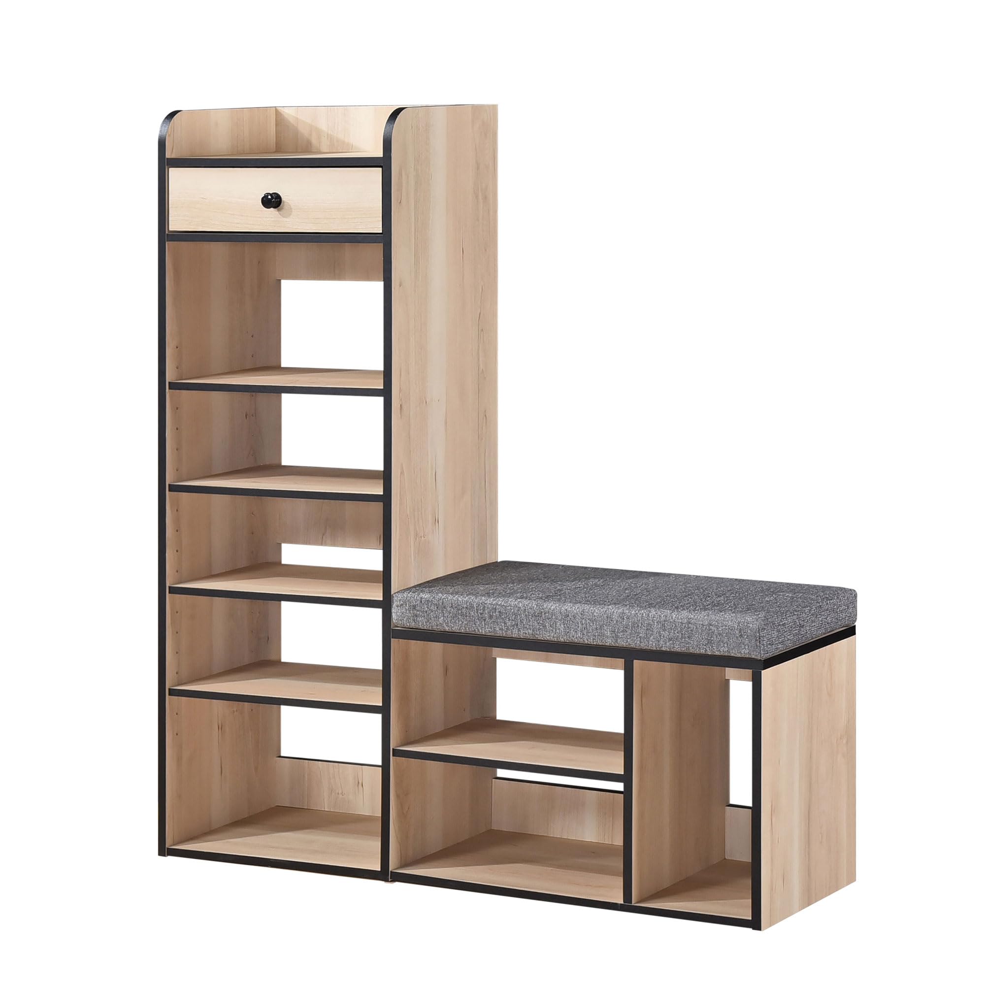 Alt View 2. Kings Brand Furniture - Kings Brand Furniture Julian Bench & Shoe Rack, 7-Shelf Storage & Drawer - Brown.