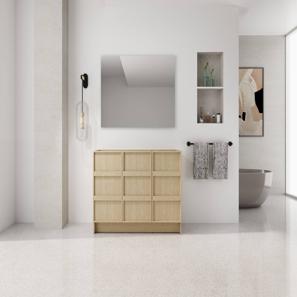 Angle. Loheer - Loheer 48 inch freestanding bathroom vanity base, Dune Oak, Plywood Cabinet without Sink - Oak.