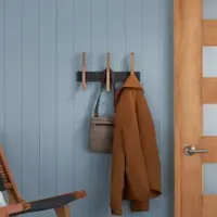 TRINITY - DRAKESTONE | Mid-Century Coat Rack w/ 3 Wooden Hooks | - Black - Front_Zoom