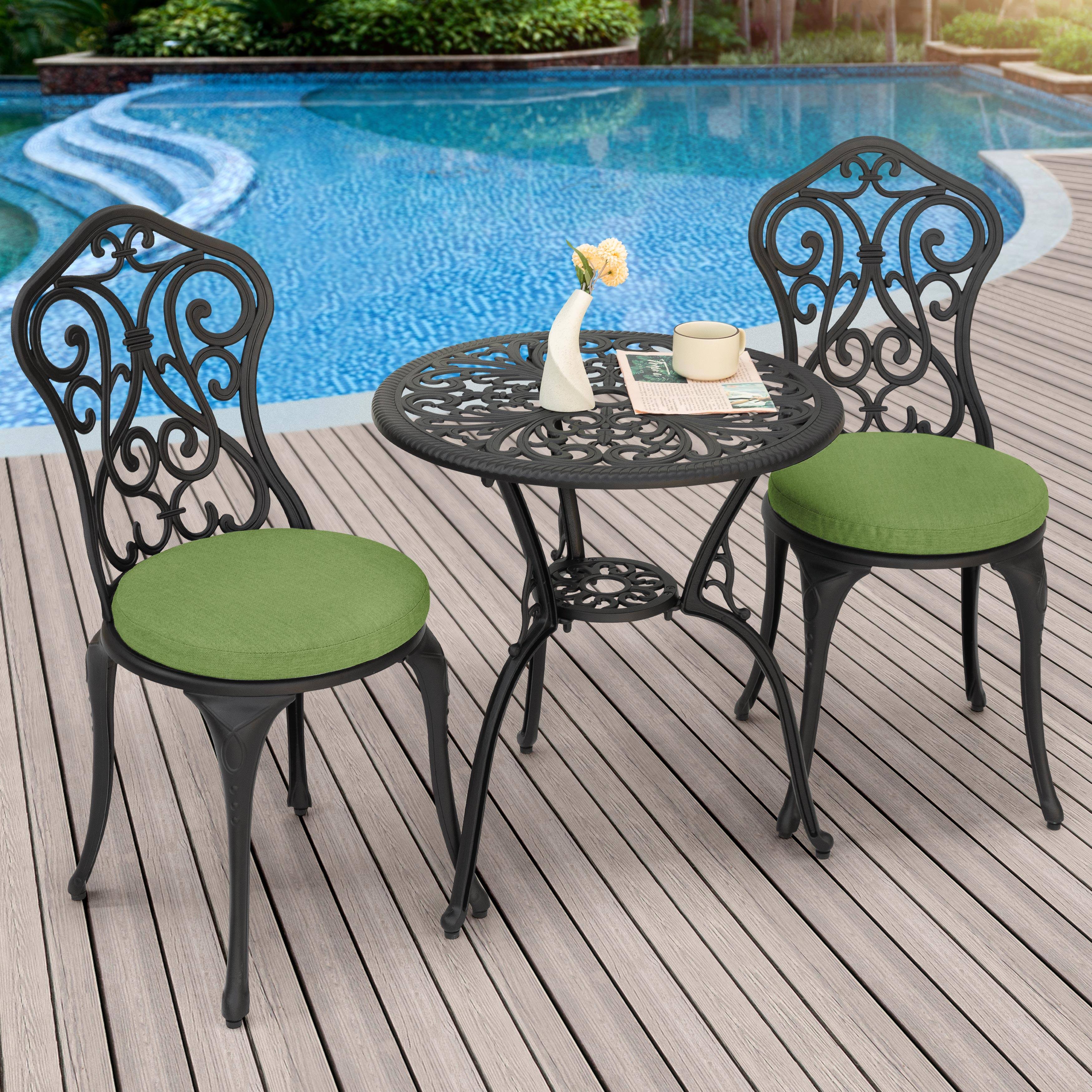 Alt View 2. Nuu Garden - Outdoor 2-Pack 15'' x 1.4" Round Chair Seat Cushions with Straps - Green.