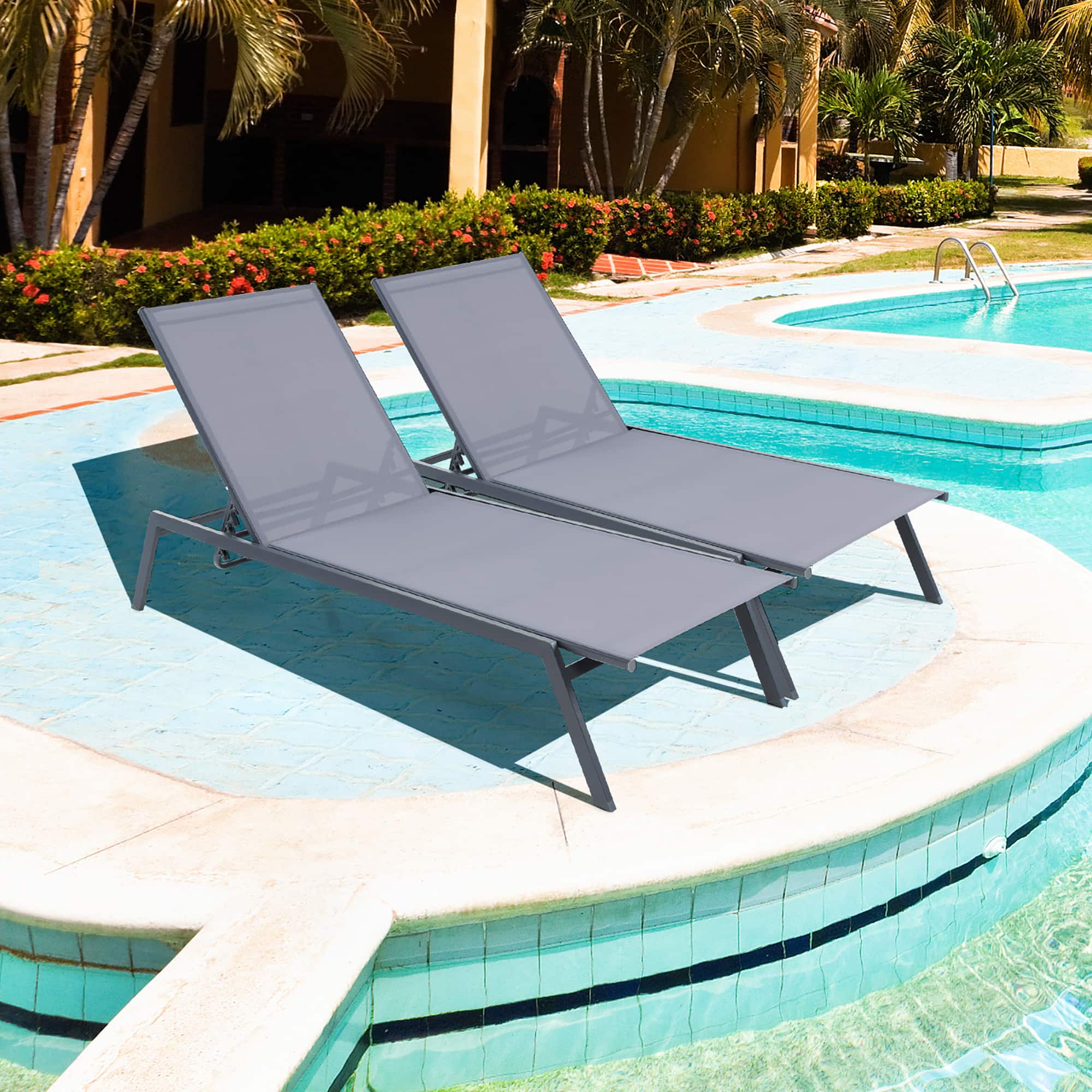 Gymax - 2PCS Patio 6-Position Adjustable Lounge Chair Outdoor Reclining Chair Poolside - Gray price history on PriceWatchPro