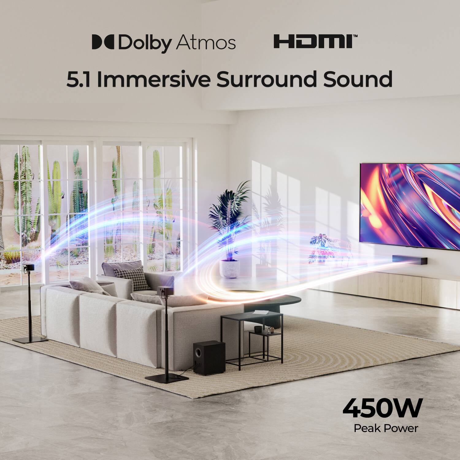 Dolby Atmos  
HDMI  
5.1 Immersive Surround Sound  
450W Peak Power